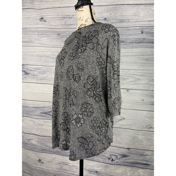 J Jill Wearever Collection Jersey Knit Top Womens Sp Floral 1/2 Slv Stretch Gray - Picture 1 of 12
